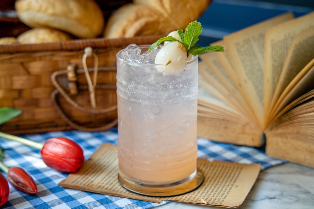 soda drink with lychee and mint