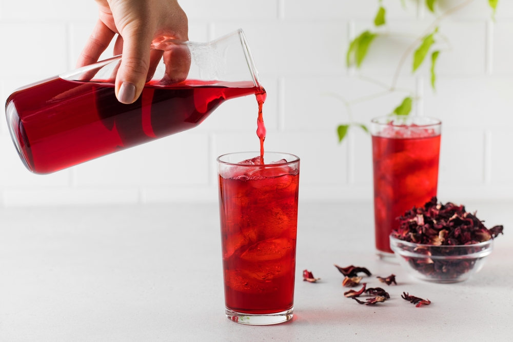 Herbal red tea made from hibiscus leaves 