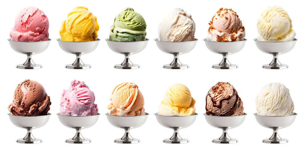 Nostalgic Ice cream flavors in retro dessert bowls