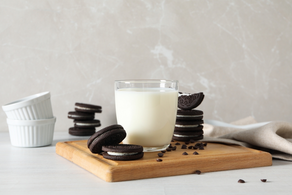 Nostalgic oreo cookies and milk