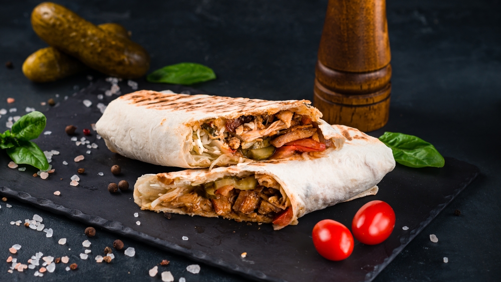 Beef shawarma sandwich fresh roll