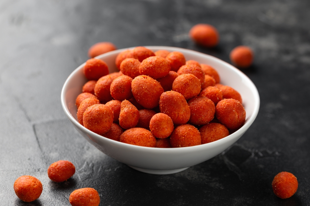 Crispy chilli, lime peanuts snacks in bowl