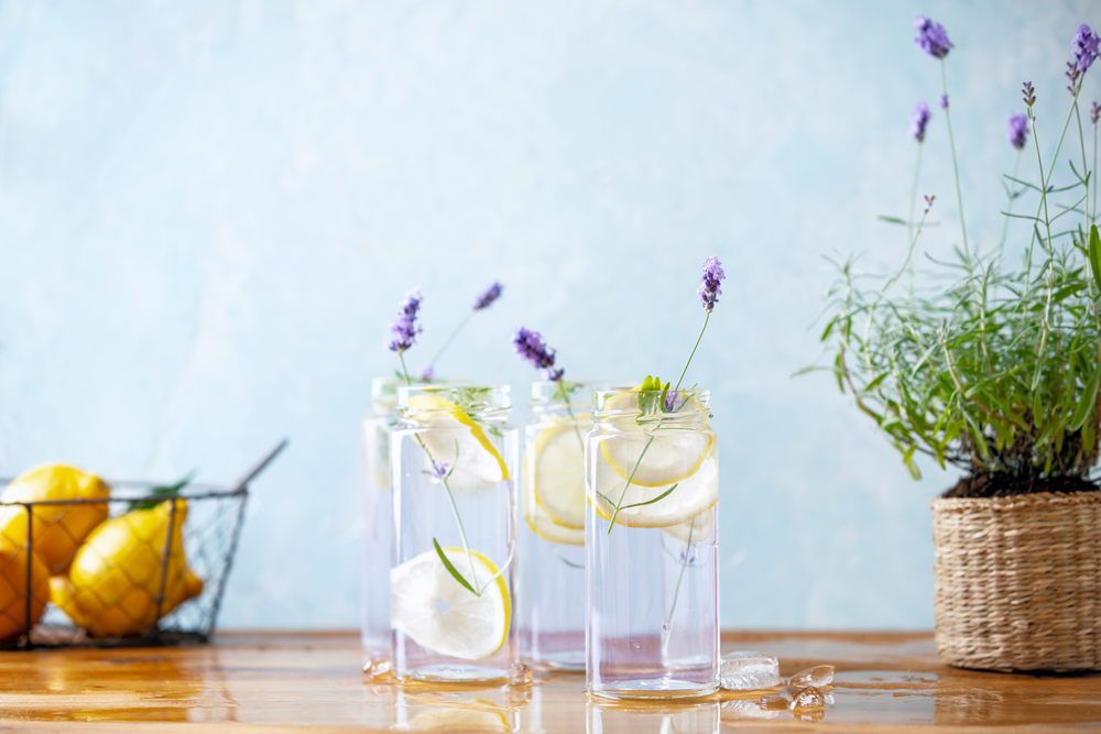Lavender lemonade in glass jars