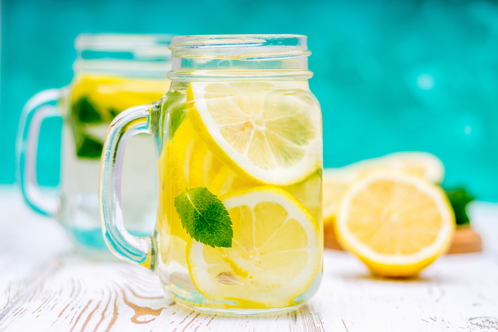 Lemon water, functional water in mugs with handles