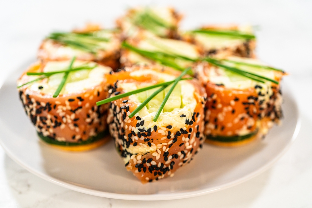 Smoked salmon jumbo cream cheese rolls