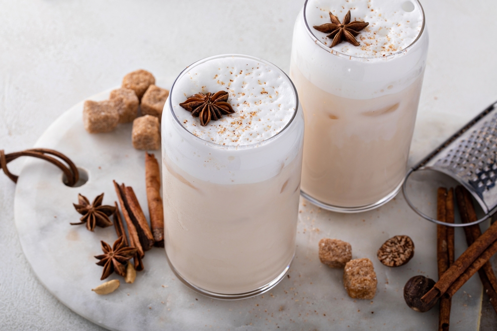 Iced chai latte with warm winter spices