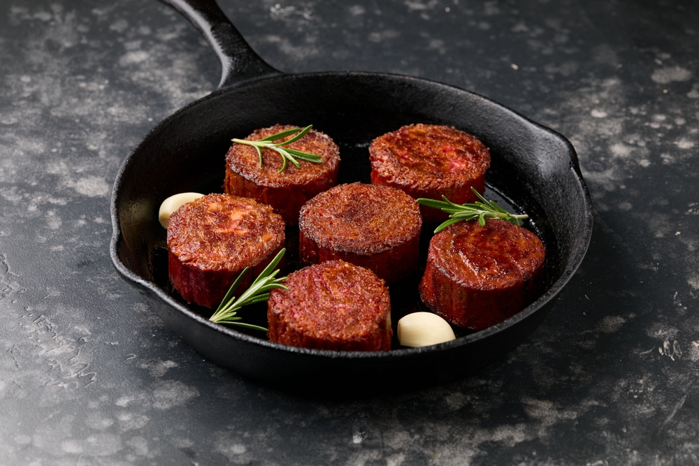 Pan grilled, plant based Alternatives meat steak with herbs